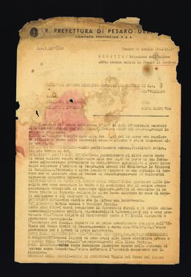 [Relazione del capo provincia sull'azione aerea nemica avvenuta a Pesaro il 24 marzo 1944]