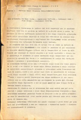 "Nuova Cooperativa Fanese di Consumo - Fano. Verbale della riunione [del] Cons[iglio di] Amministrazione"