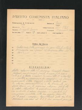 Verbale della riunione del 19 aprile 1946 della Cellula numero 14 della Sezione di Fano del Partito comunista italiano - PCI