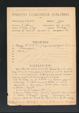 Verbale della riunione del 29 aprile 1946 della Cellula numero 2 Lenin della Sezione di Fano del Partito comunista italiano - PCI