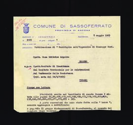 [Lettera del Comune di Sassoferrato sulla bozza del libro Guerriglia sull'Appennino]