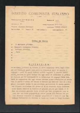 Verbale della riunione del 20 maggio 1946 della Cellula numero 1 della Sezione di Fano del Partito comunista italiano - PCI