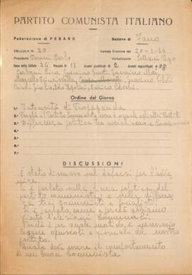Verbale della riunione del 20 marzo 1946 della Cellula numero 20 della Sezione di Fano del Partito comunista italiano - PCI