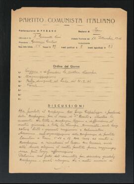 Verbale della riunione del 14 settembre 1946 della Cellula numero 3 Giannetto Dini della Sezione di Fano del Partito comunista italiano - PCI