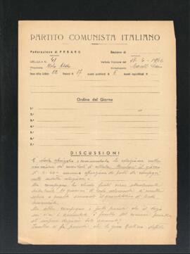 Verbale della riunione del 18 aprile 1946 della Cellula numero 41 della Sezione di Fano del Partito comunista italiano - PCI