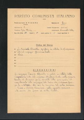 Verbale della riunione del 20 maggio 1946 della Cellula numero 9 della Sezione di Fano del Partito comunista italiano - PCI