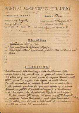 Verbale della riunione del 14 gennaio 1949 della Cellula numero 12 Sangallo della Sezione di Fano del Partito comunista italiano - PCI