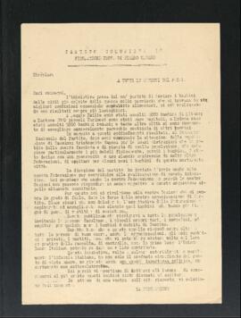 Circolare della Federazione provinciale di Pesaro e Urbino del Partito comunista italiano - PCI destinata alle sezioni